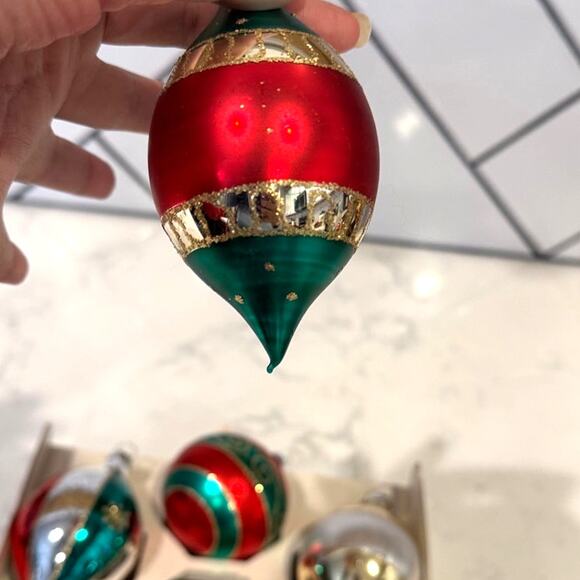 Vintage mercury glass hand blown Christmas ornaments x6 mid century - Picture 10 of 14